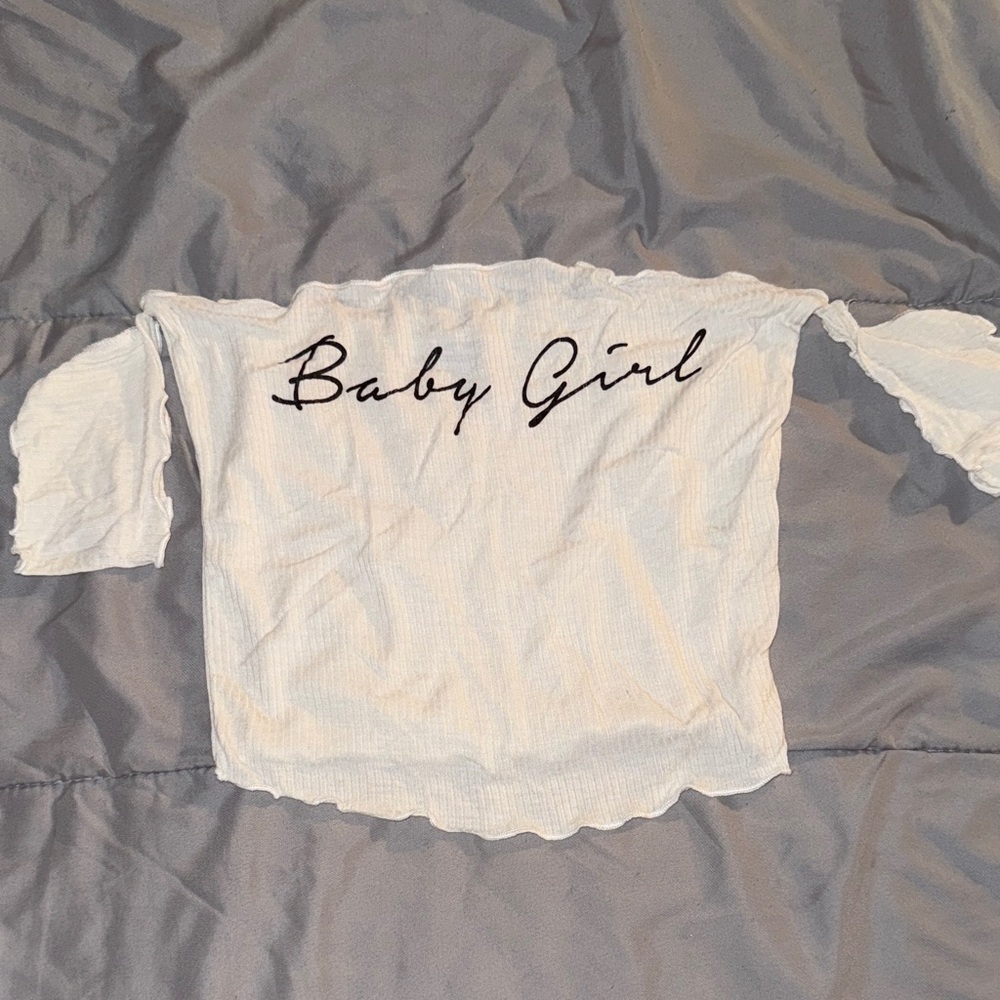 White Off-Shoulder Top with 'Baby Girl'